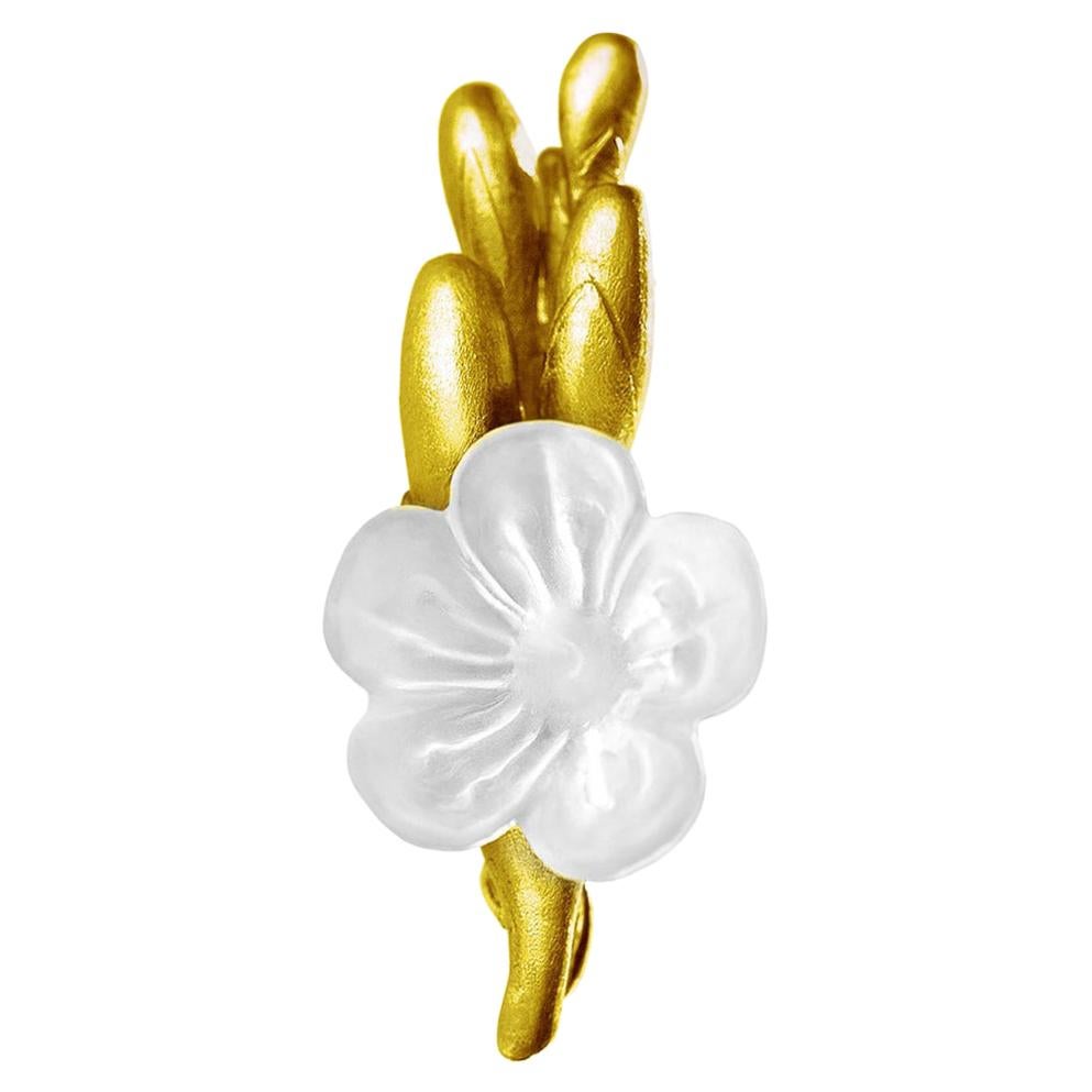 Yellow Gold-Plated Sterling Silver Contemporary Brooch with Quartz Flower For Sale