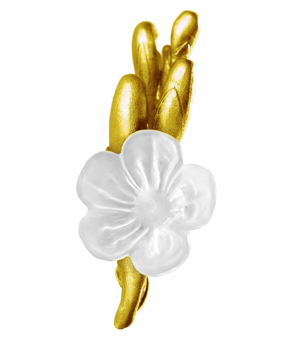 Mixed Cut Yellow Gold-Plated Sterling Silver Contemporary Earrings with Quartz Flower For Sale