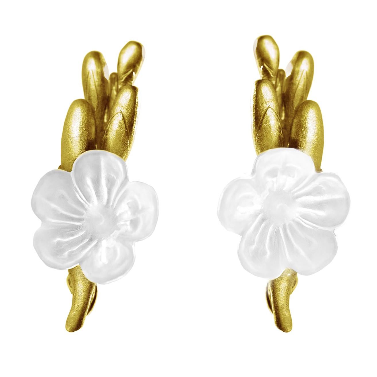 Yellow Gold-Plated Sterling Silver Contemporary Earrings with Quartz Flower