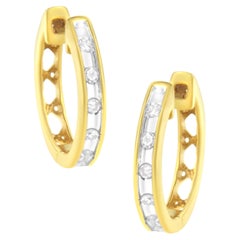 Yellow Gold Plated Sterling Silver Diamond Accent Classic Hoop Earrings