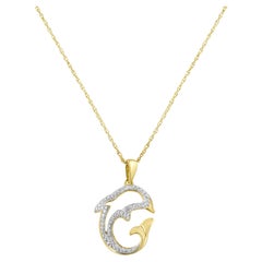 Yellow Gold Plated Sterling Silver Diamond Accented Dolphin Pendant Necklace