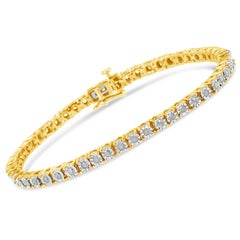 Yellow Gold Plated .925 Sterling Silver Diamond Faceted Bezel Tennis Bracelet
