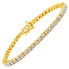 Bracelet tennis à lunette facettée en or jaune plaqué argent sterling 925 et diamants