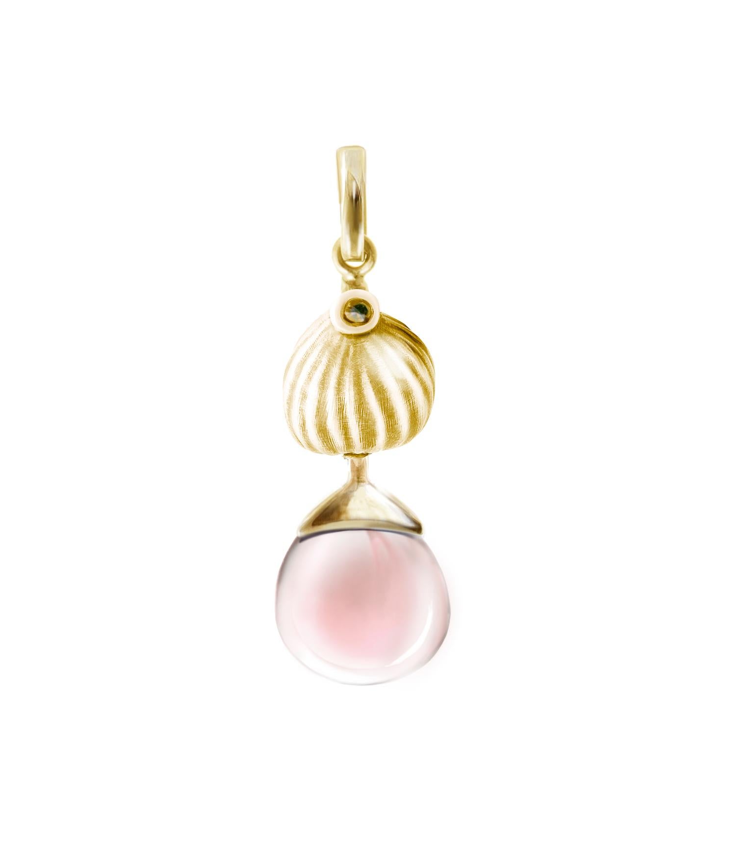 Contemporary Yellow Gold-Plated Sterling Silver Drop Pendant Necklace with Rose Quartz For Sale