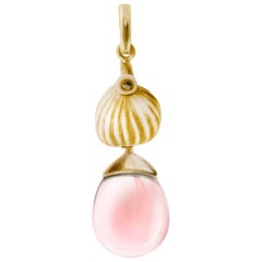 Yellow Gold-Plated Sterling Silver Drop Pendant Necklace with Rose Quartz