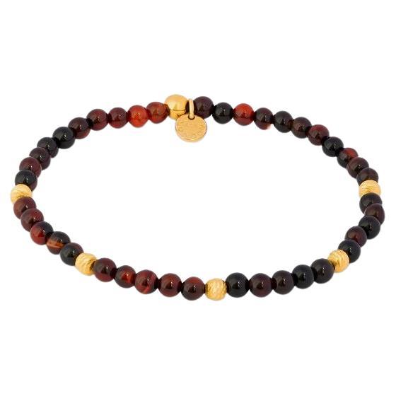 Yellow Gold Plated Sterling Silver Graffiato Sennit Bracelet & Red Agate, Size M For Sale