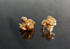 Yellow Gold-Plated Sterling Silver Iris Blossom Contemporary Stud Earrings