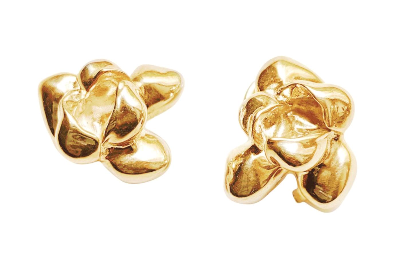 Boucles d'oreilles contemporaines en argent sterling plaqué or jaune et fleur d'iris