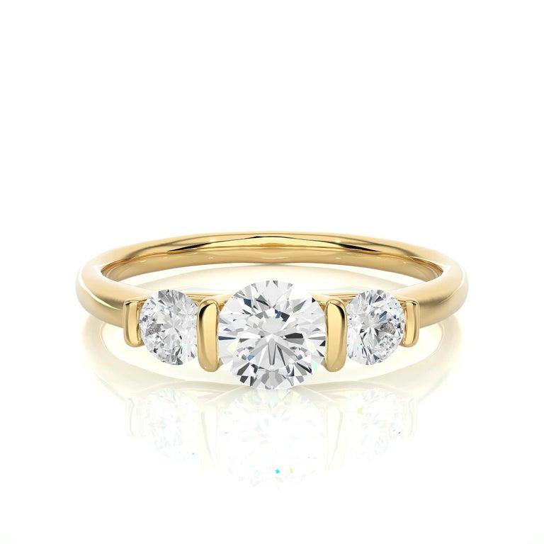 For Sale:  Yellow Gold Plated Sterling Silver Moissanite Three Stone Engagement Ring 5