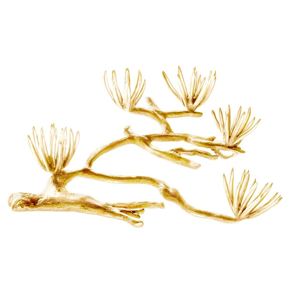 Yellow Gold Plated Sterling Silver Pine Brooch by the Artist Featured in Vogue