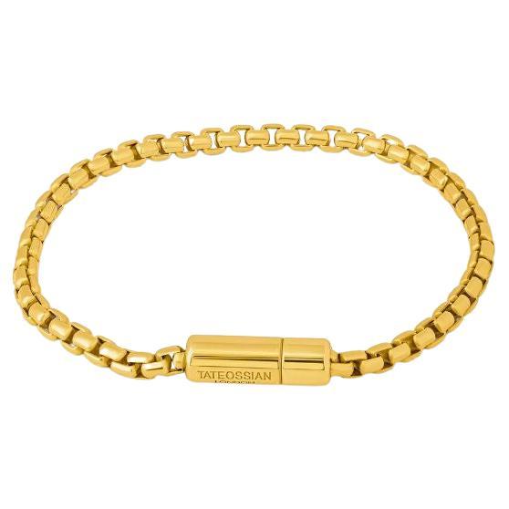 Bracelet à chaîne en forme de boîte en argent sterling plaqué or jaune, taille S en vente