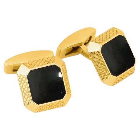 Yellow Gold Plated Sterling Silver Signature Octo Cufflinks with Black Onyx For Sale