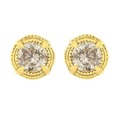 Yellow Gold Plated Sterling Silver Solitaire Round Diamond Stud Earrings