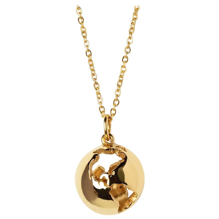 Yellow Gold Plated World Globe Necklace by Cristina Ramella For Sale at ...