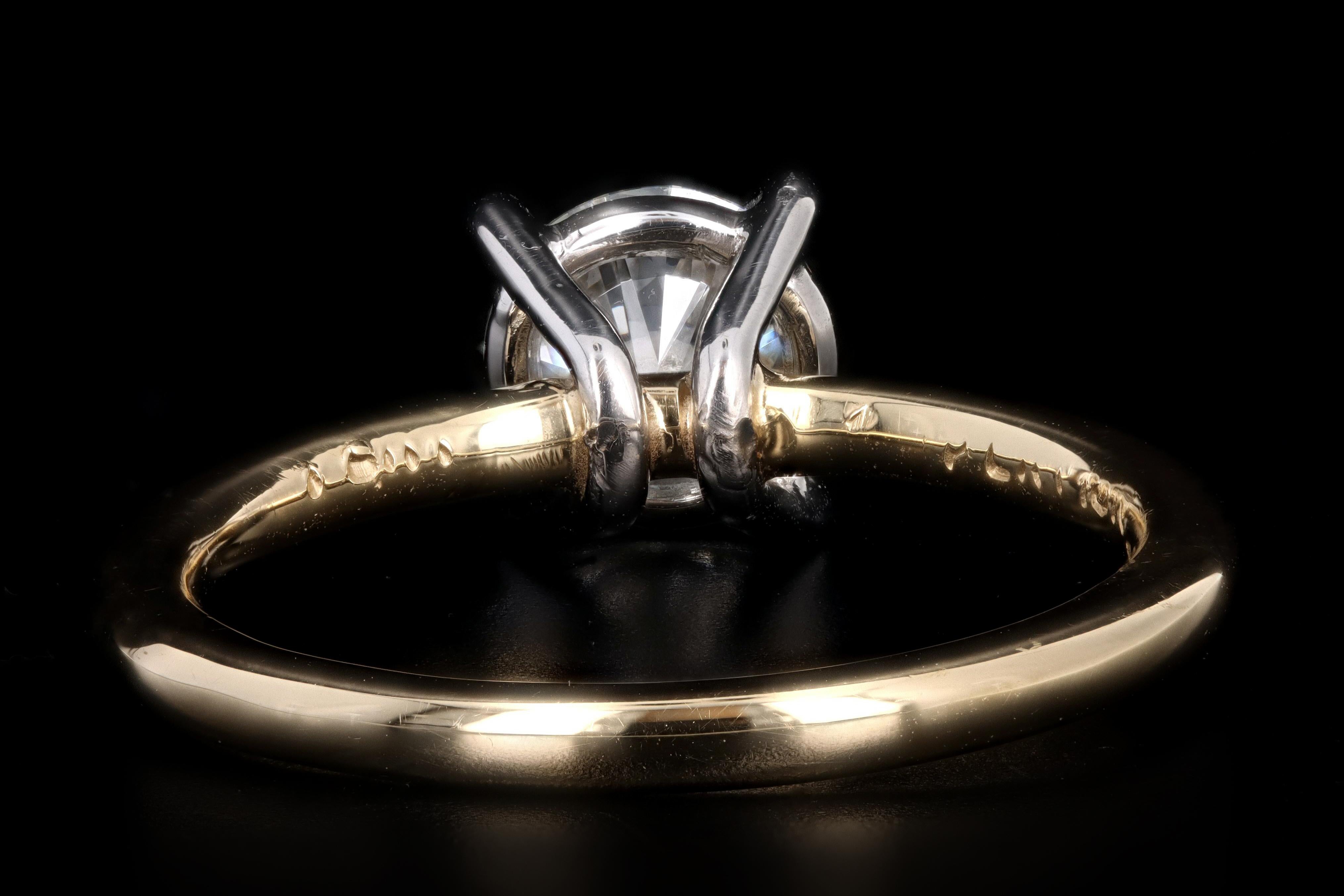 Round Cut Yellow Gold and Platinum 1.06 Carat Round Brilliant Cut Diamond Engagement Ring