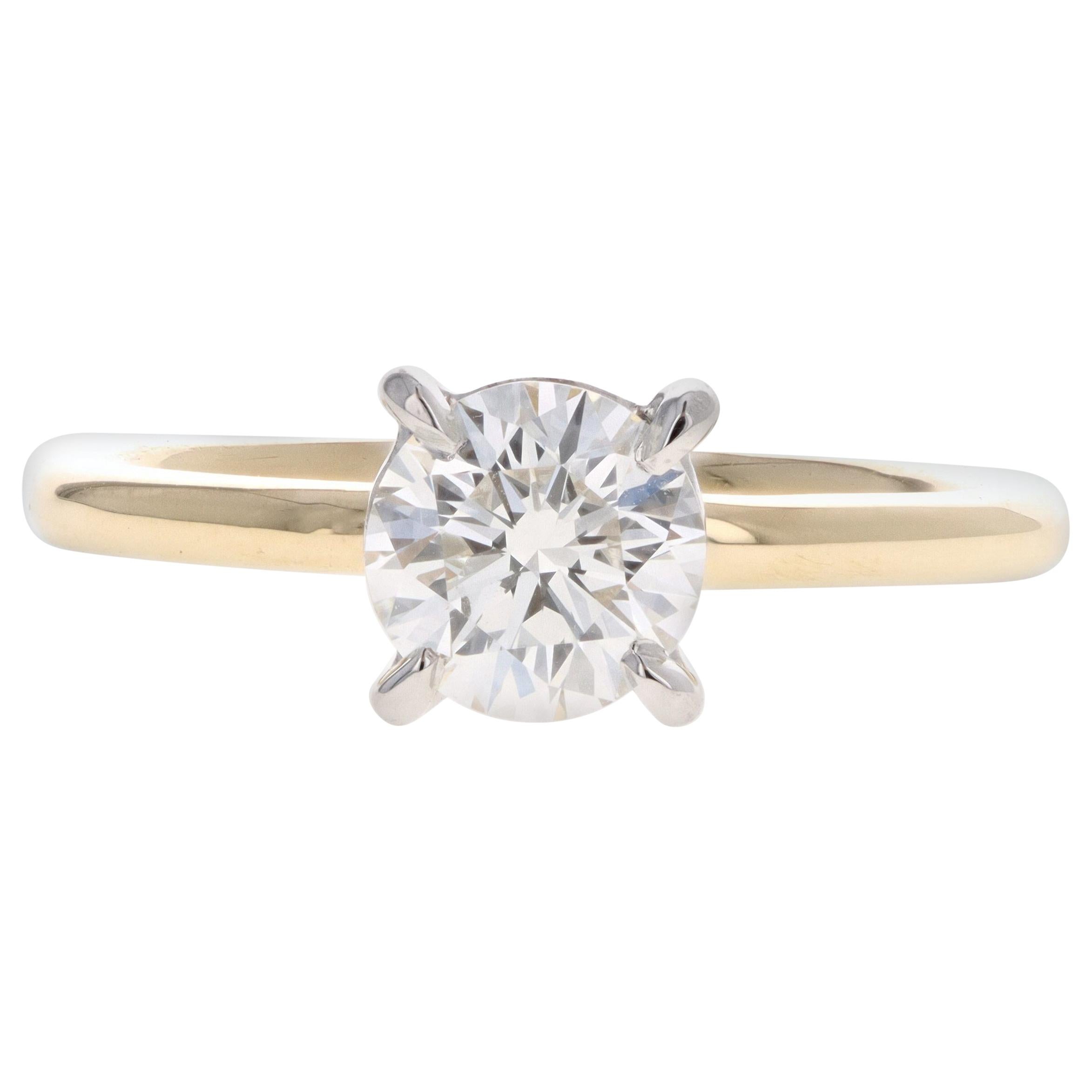 Yellow Gold and Platinum 1.06 Carat Round Brilliant Cut Diamond Engagement Ring