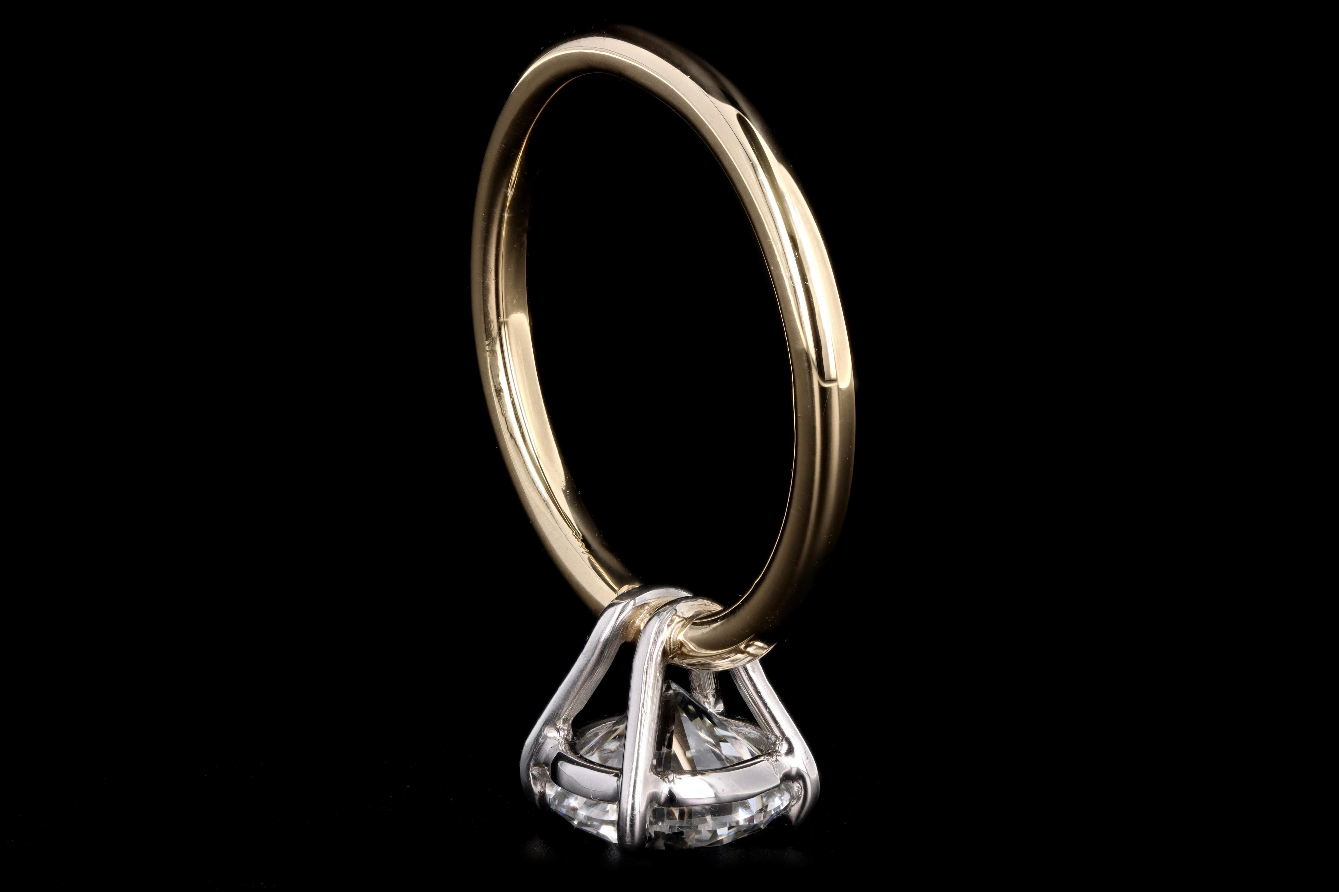 Round Cut Yellow Gold and Platinum 2.08 Carat Round Brilliant Cut Diamond Engagement Ring
