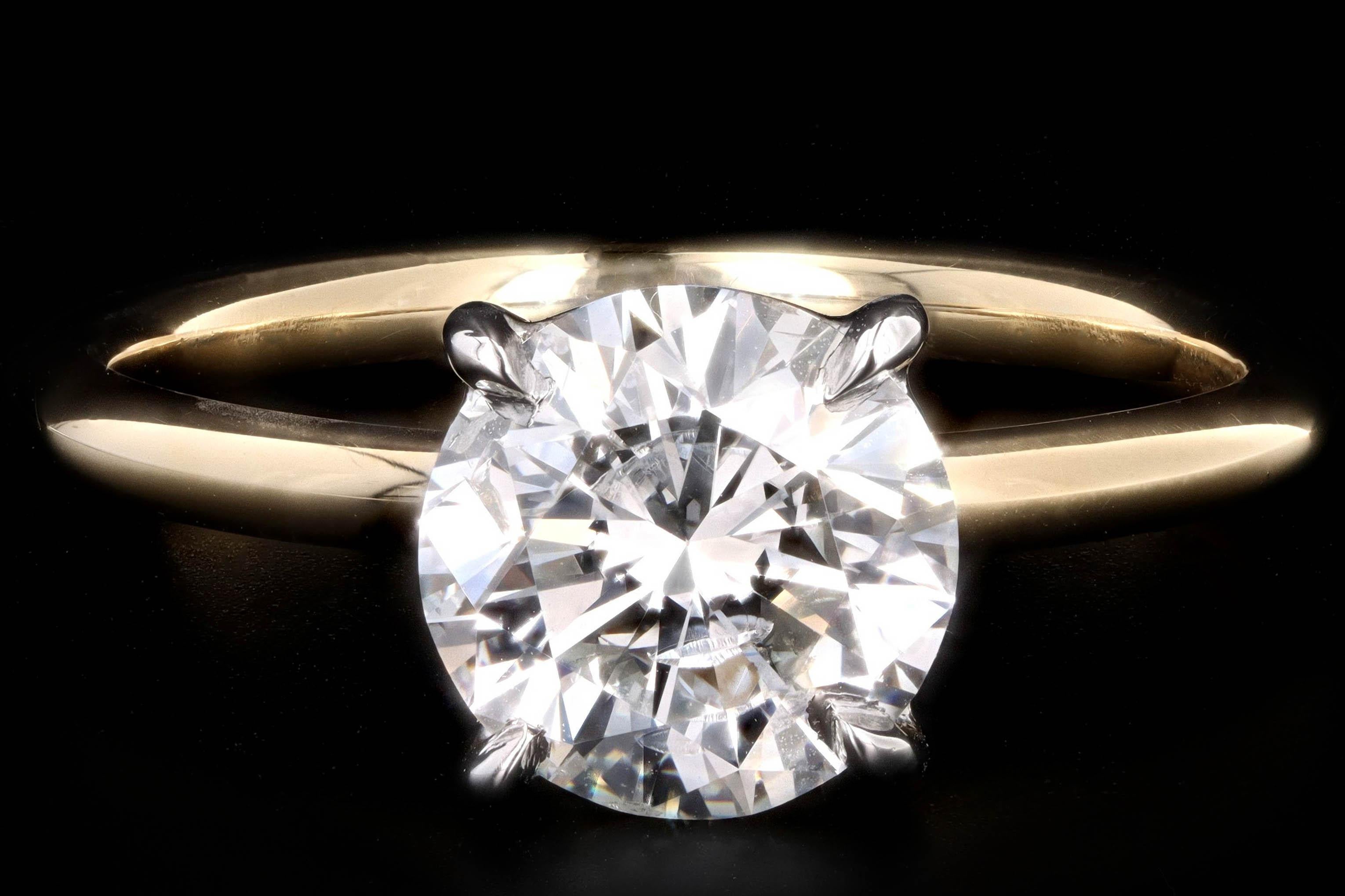 Women's Yellow Gold and Platinum 2.08 Carat Round Brilliant Cut Diamond Engagement Ring