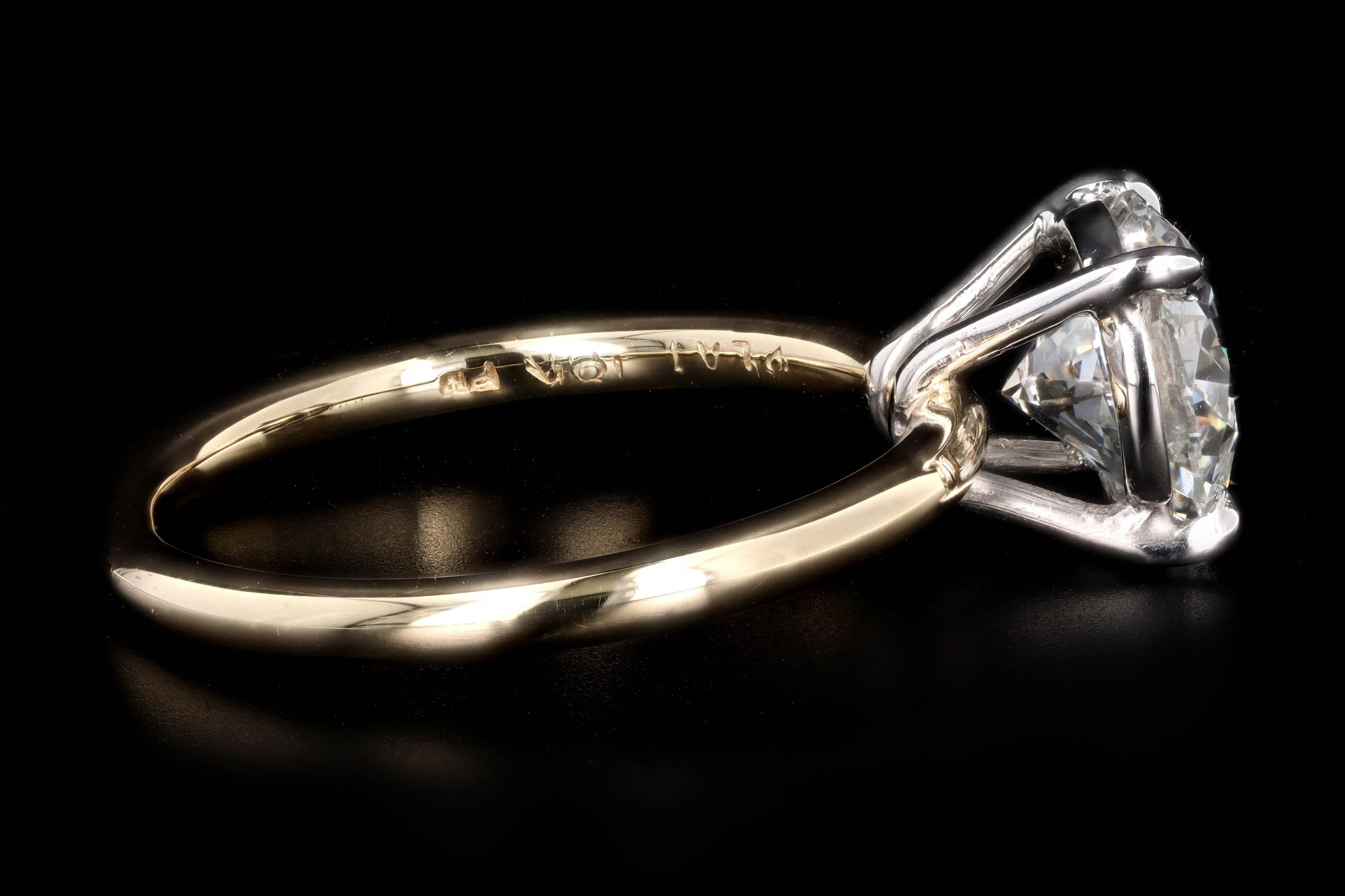 Yellow Gold and Platinum 2.08 Carat Round Brilliant Cut Diamond Engagement Ring 2