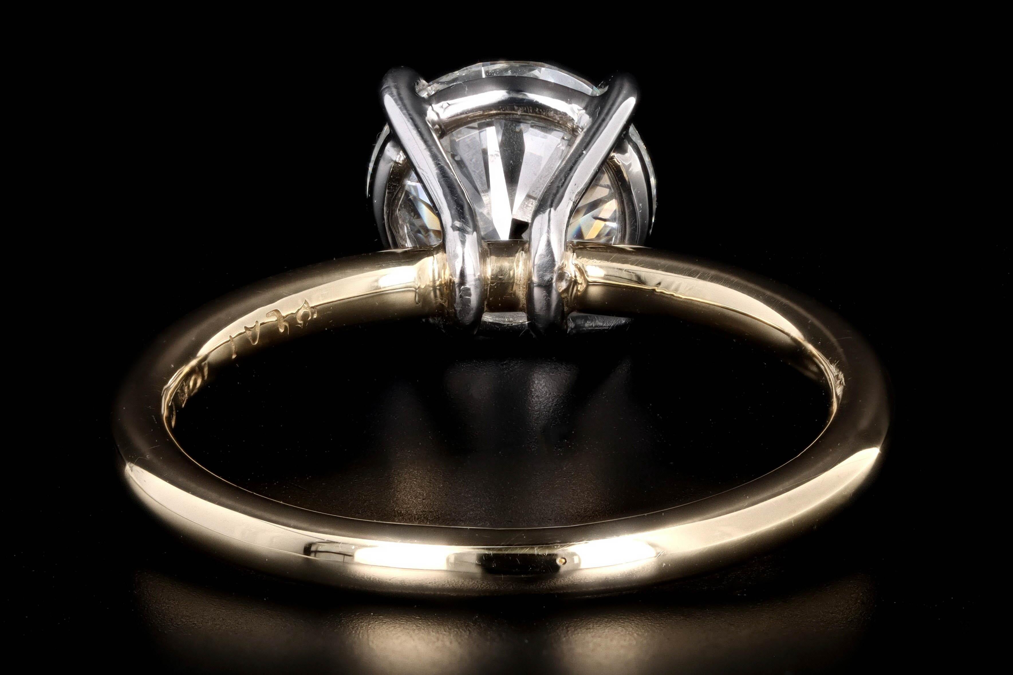 Yellow Gold and Platinum 2.08 Carat Round Brilliant Cut Diamond Engagement Ring 3