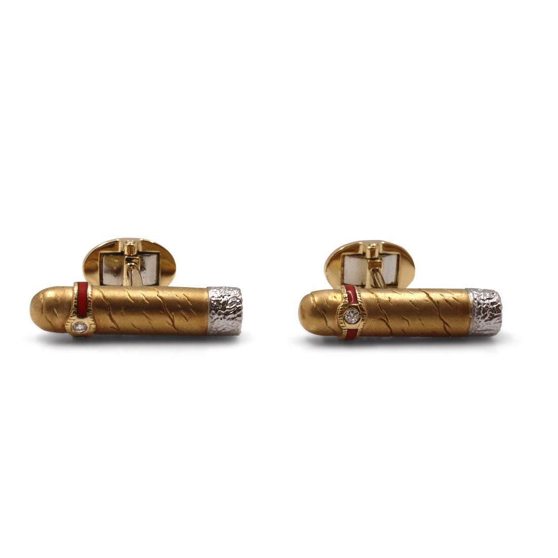 Yellow Gold & Platinum Cigar Cufflinks In Excellent Condition In New York, NY