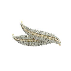Yellow Gold & Platinum Diamond Feather Brooch