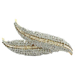 Gelbgold & Platin Diamant-Feder-Brosche