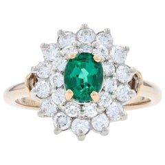 Yellow Gold & Platinum Emerald & Diamond Halo Ring, 18k Quality Oval 1.77 Carat