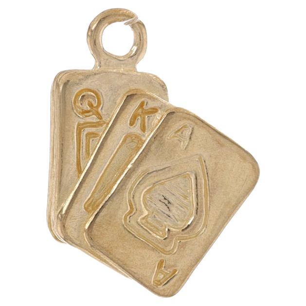 Yellow Gold Playing Cards Charm - 14k Ace King Queen Poker Gambling Card Games For Sale