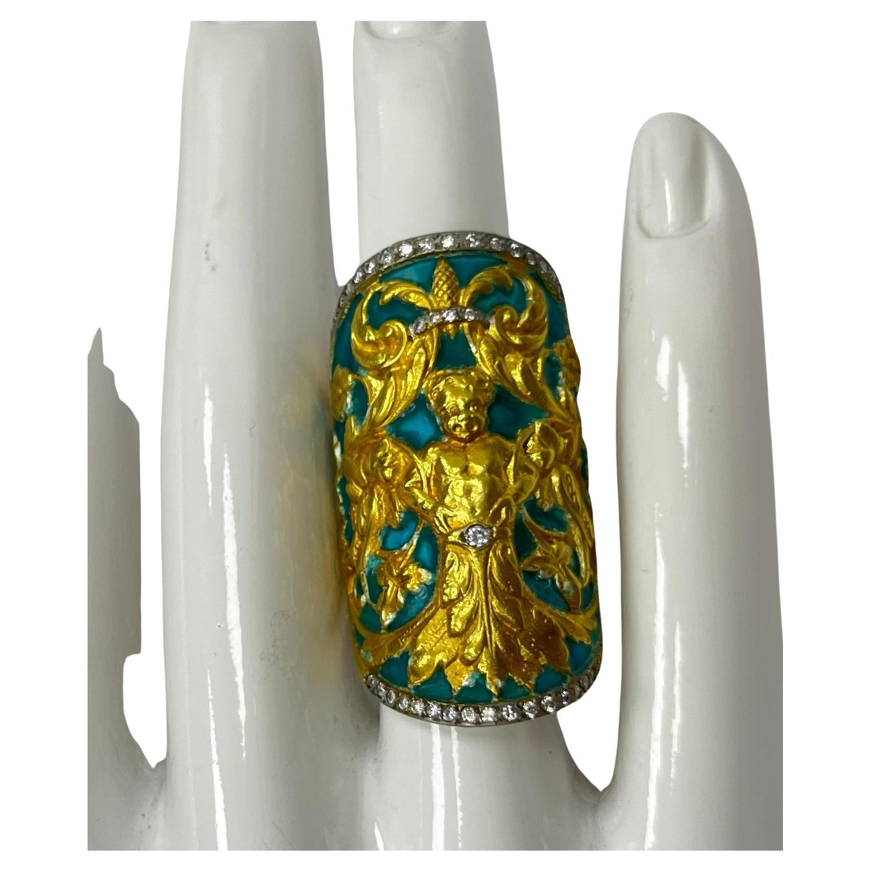 Vintage Yellow Gold Diamond Plique-A-Jour Enamel Ring
with 41 ddiamonds
ring size approx 7.5