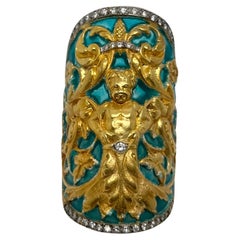 Yellow Gold Plique-A-Jour Enamel Diamond Ring