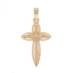 Yellow Gold Pointed Cross Pendant - 14k Faith Milgrain