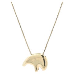 Yellow Gold Polar Mama Bear Badger Slide Pendant 20" Box Link Necklace