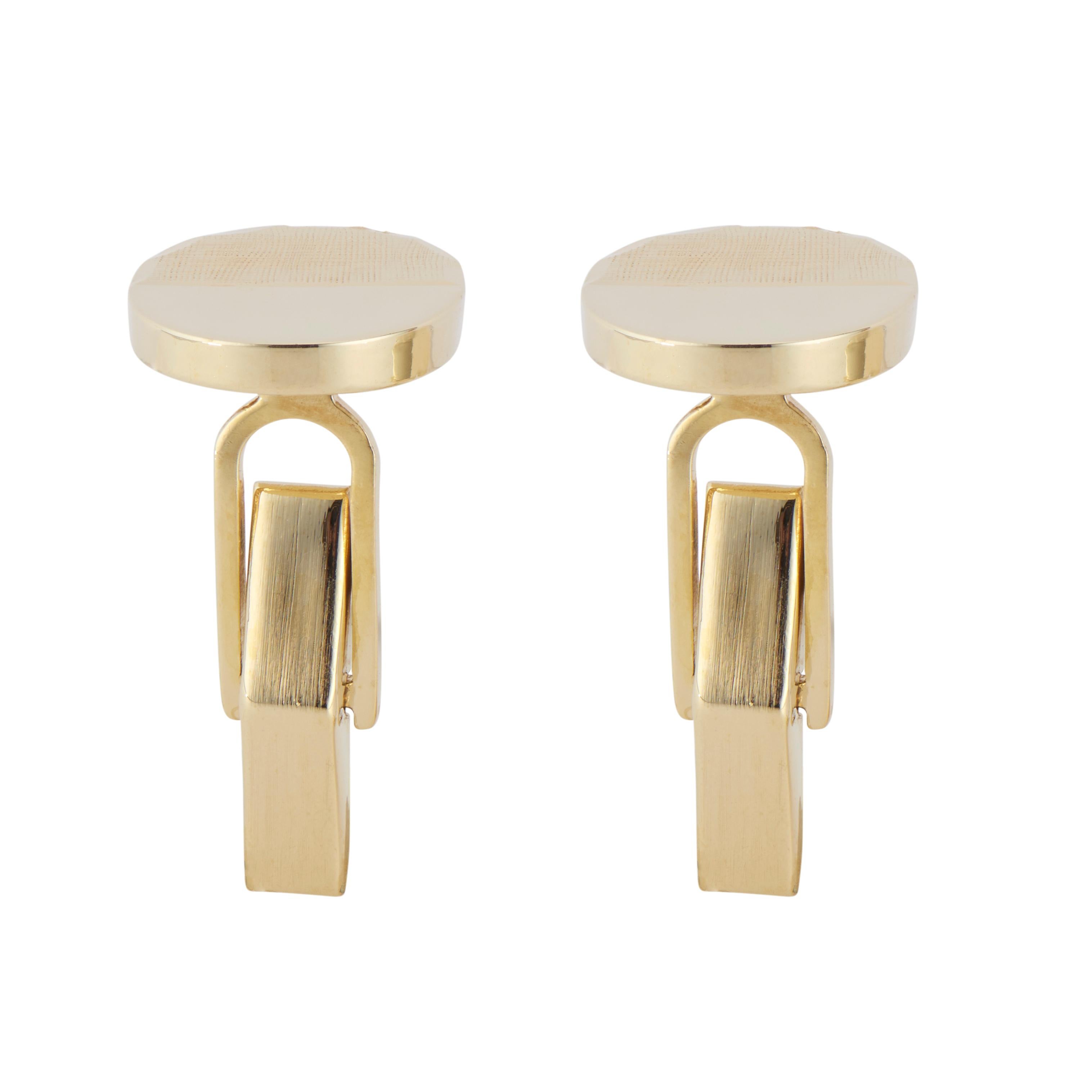 Women's Yellow Gold Polished Textured Cufflinks For Sale