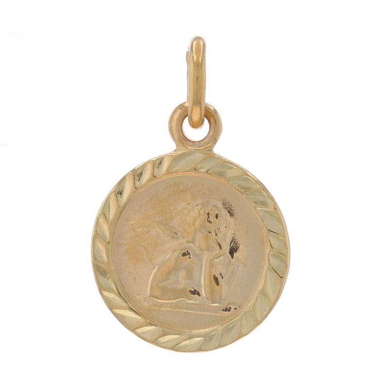 Metal Content: 14k Yellow Gold

Theme: Pondering Cherub, Guardian Angel, Faith

Measurements

Tall (from stationary bail): 5/8