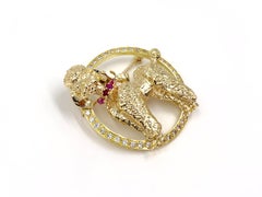 Yellow Gold Poodle Brooch with Diamonds and Rubies