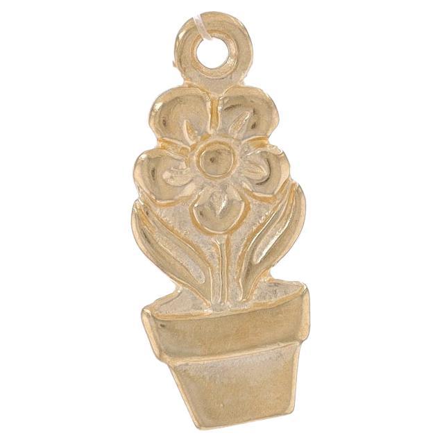 Yellow Gold Potted Flower Charm - 14k Gardening & Plants Spring Summer Blooms