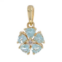 Yellow Gold Prasiolite & Diamond Halo Pendant - 9k Trillion .50ctw Flower