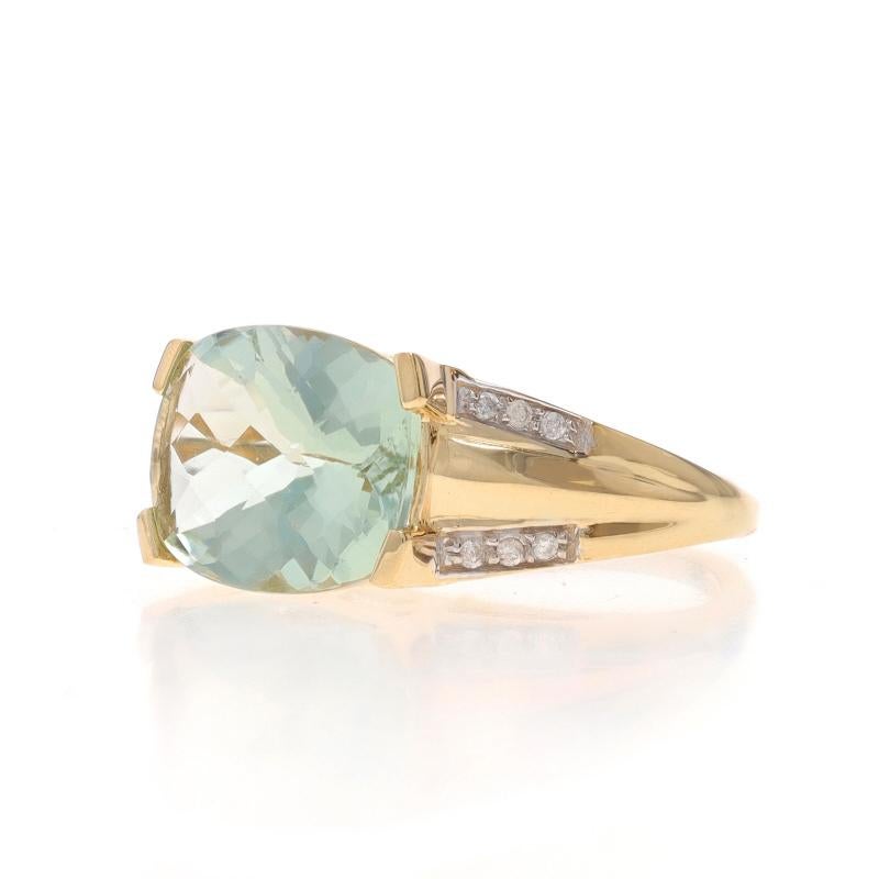 Yellow Gold Prasiolite & Diamond Ring - 14k Rect. Cushion Checkerboard 4.31ctw In Excellent Condition For Sale In Greensboro, NC