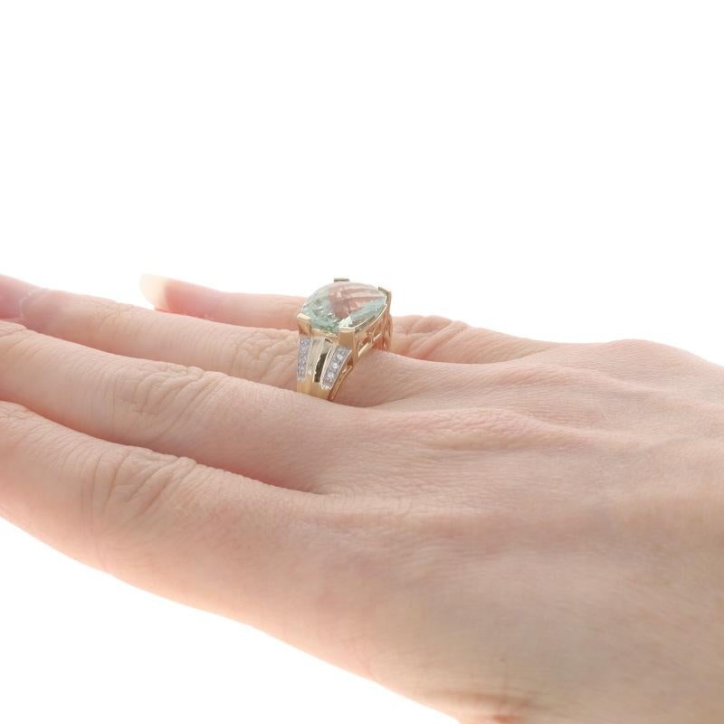 Women's Yellow Gold Prasiolite & Diamond Ring - 14k Rect. Cushion Checkerboard 4.31ctw For Sale
