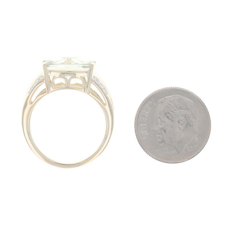Yellow Gold Prasiolite & Diamond Ring - 14k Rect. Cushion Checkerboard 4.31ctw For Sale 1