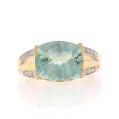 Anillo de oro amarillo con prasiolita y diamantes - 14k Rect. Cojín damero 4,31ctw