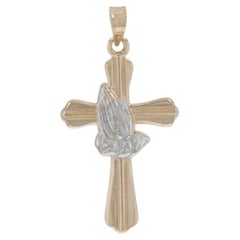 Yellow Gold Praying Hands Cross Pendant - 14k Faith