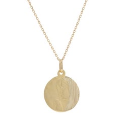 Yellow Gold Praying Virgin Mary Pendant Necklace 17 1/2" - 18k Mother of Jesus