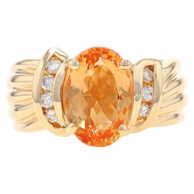 Yellow Gold Precious Topaz & Diamond Ring - 14k Oval 3.86ctw Bypass For Sale