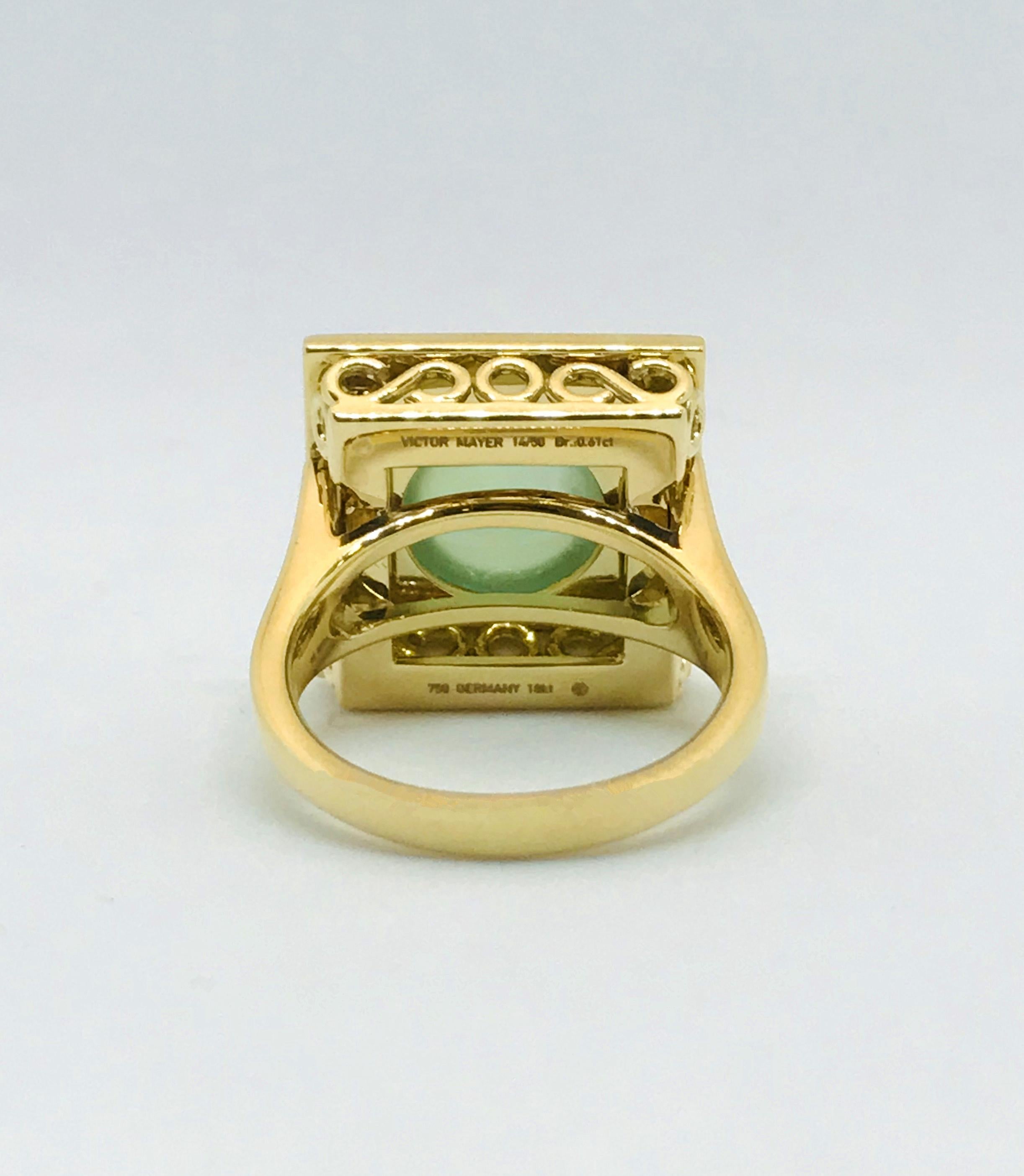 Yellow Gold Prehnite Green Enamel Diamond Ring For Sale 3