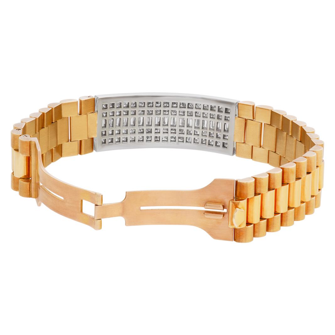 Yellow gold president style diamond I.D. bracelet In Excellent Condition For Sale In Surfside, FL