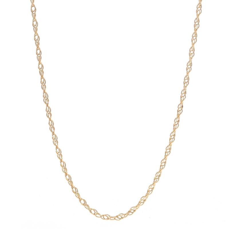 Metal Content: 14k Yellow Gold

Chain Style: Prince of Wales
Necklace Style: Chain
Fastening Type: N/A (slides over head)

Measurements

Inner Circumference: 28