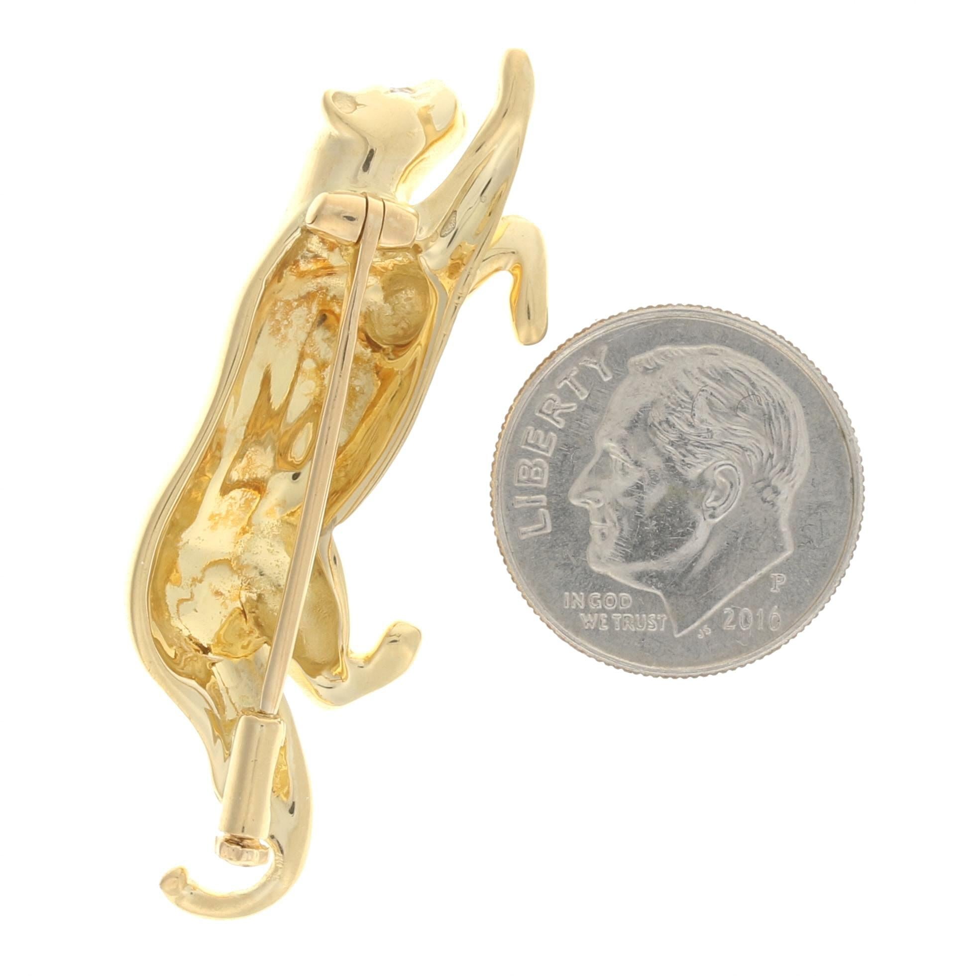 Yellow Gold Prowling Panther Brooch, 18k Jungle Cat Animal Pin In Excellent Condition In Greensboro, NC