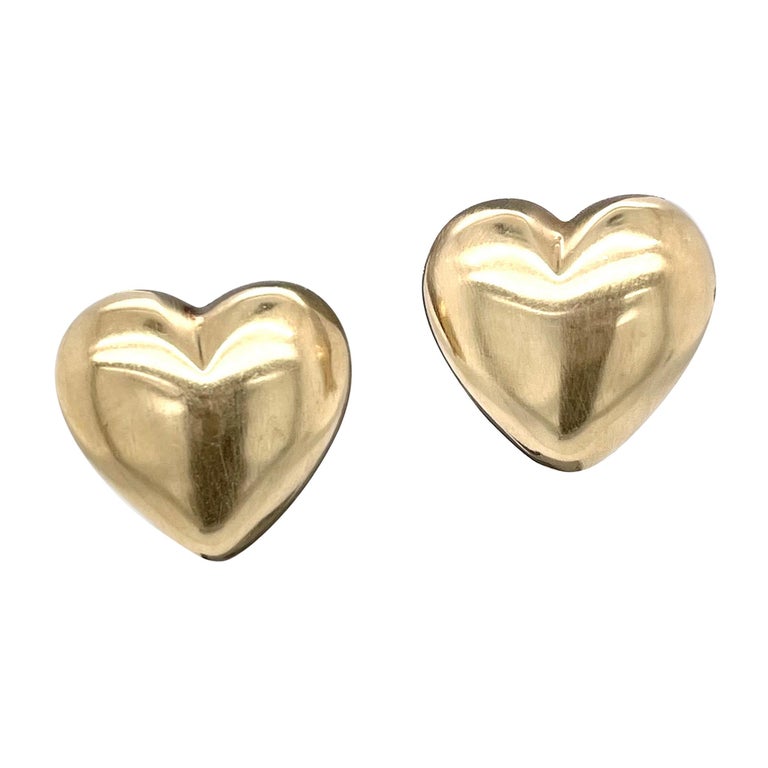 Yellow Gold Puffed Heart Earrings For Sale at 1stDibs